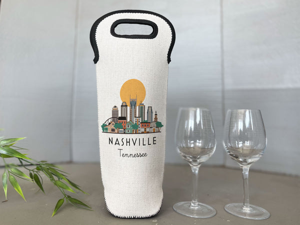 Nashville Tennessee Skyline Wine Carrier Bottle Tote Holder