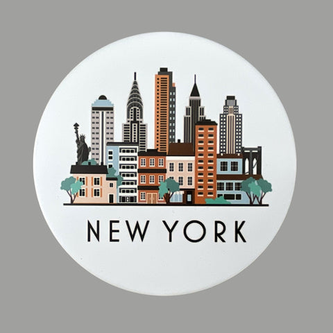 New York City Skyline Cityscape Graphic Flat Ceramic Coaster with Cork Backing