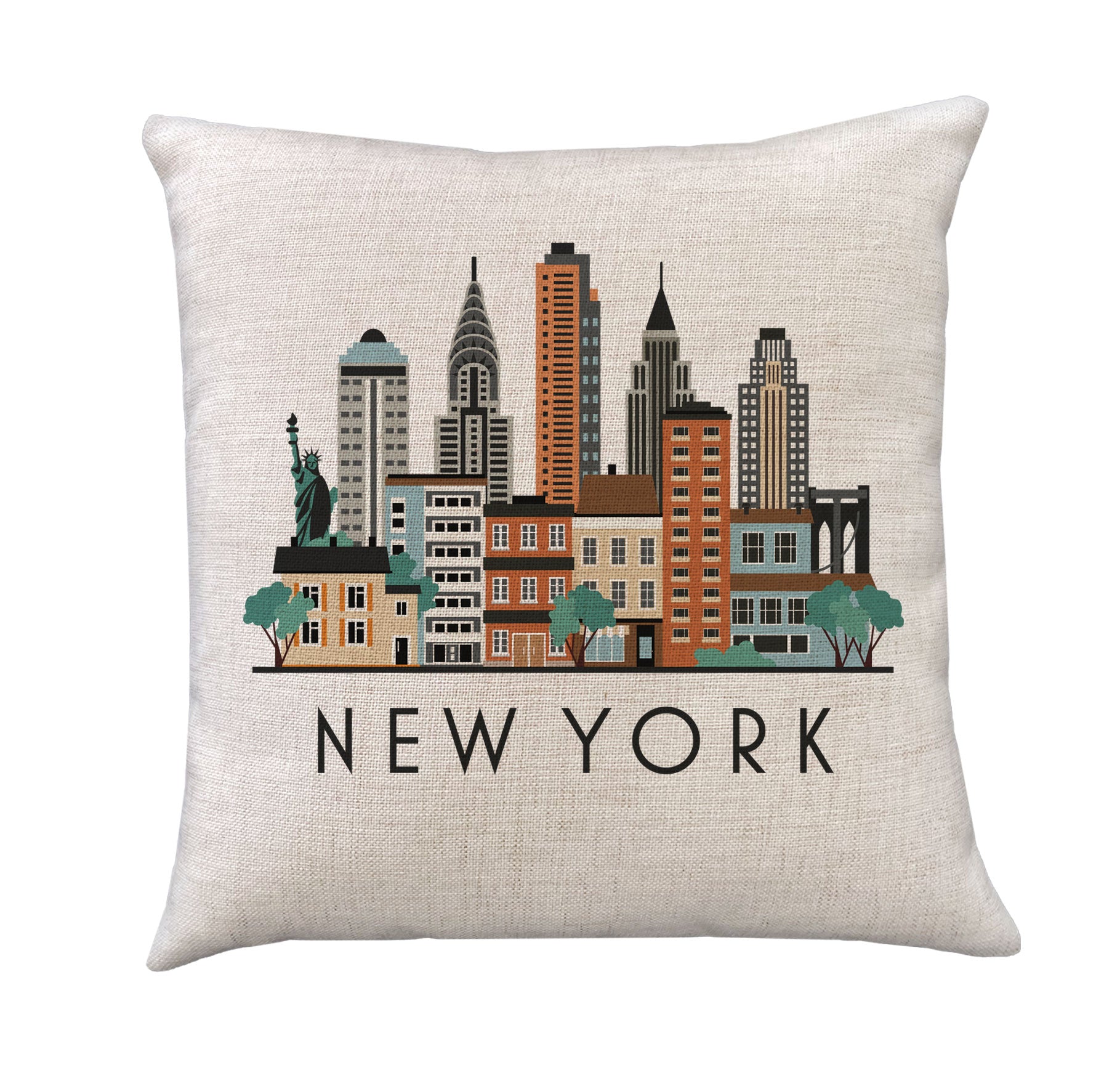 New York City Skyline Graphic Pillow Cover | NYC Decorative Throw Pillow Cushion Sham