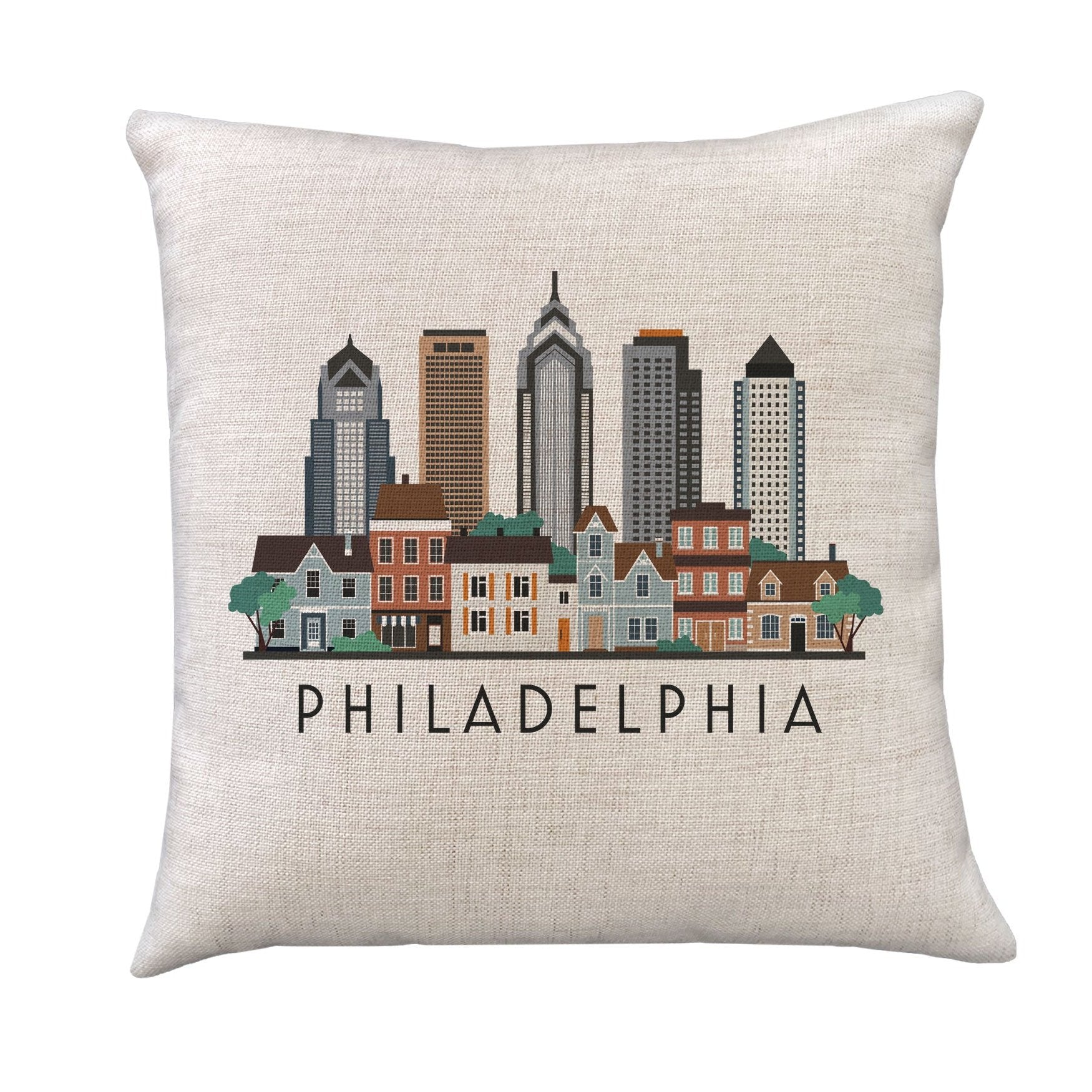 Philadelphia Pennsylvania Skyline Graphic Pillow Cover | Philly Decorative Throw Pillow Cushion Sham