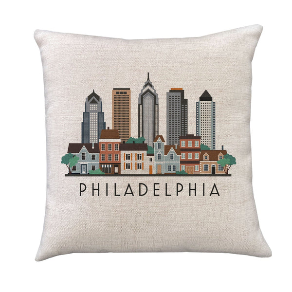 Philadelphia Pennsylvania Skyline Graphic Pillow Cover | Philly Decorative Throw Pillow Cushion Sham