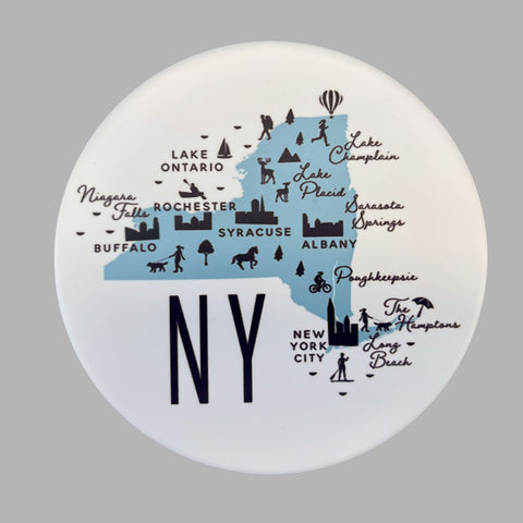 New York State Icon Map Flat Ceramic Coaster with Cork Backing