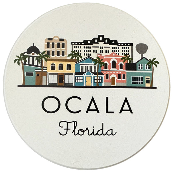 Ocala Florida Illustrated Absorbent Stone Ceramic Coaster with Cork Backing
