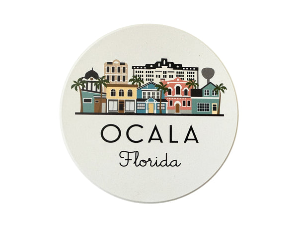 Ocala Florida Illustrated Absorbent Stone Ceramic Coaster with Cork Backing