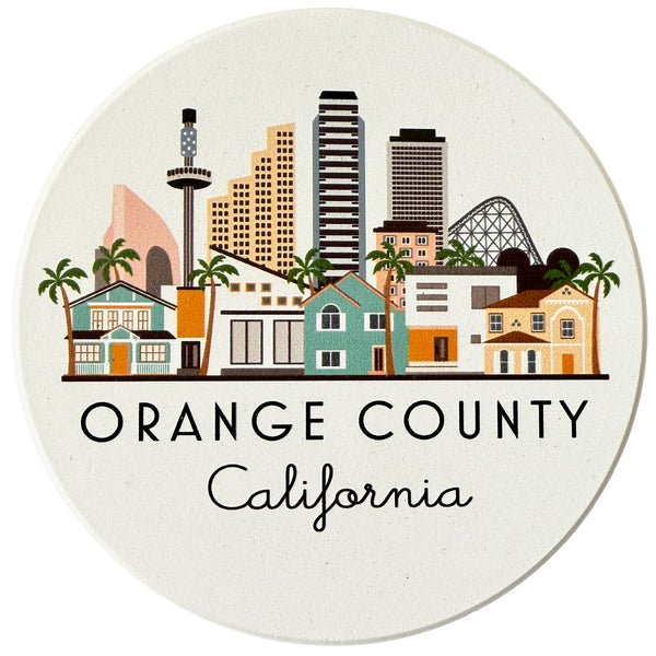 Orange County California Illustrated Absorbent Stone Ceramic Coaster with Cork Backing