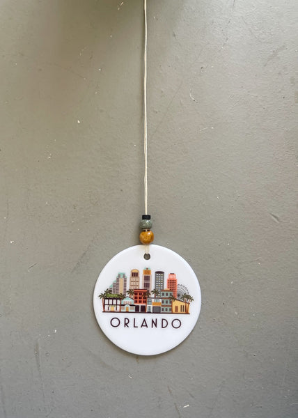 Orlando Florida Skyline Graphic Ornament | City Scene Tree Decoration | Christmas Xmas Holiday Ornament