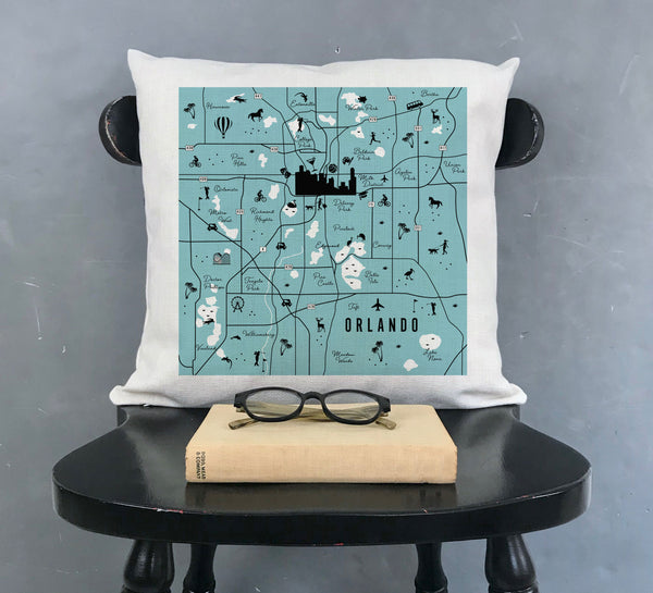 Orlando Pin-Your-Home Map Pillow Cover | Jax Florida Icon Decorative Throw Pillow Cushion Sham