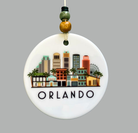 Orlando Florida Skyline Graphic Ornament | City Scene Tree Decoration | Christmas Xmas Holiday Ornament