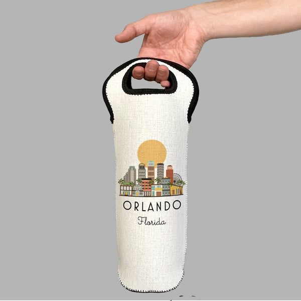 Orlando Florida Skyline Wine Carrier Tote Neoprene Lining Liquor Bottle Cooler