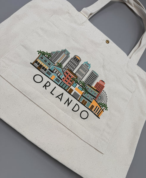Orlando Florida Skyline Double Pocket Tote Bag