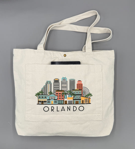 Orlando Florida Skyline Double Pocket Tote Bag