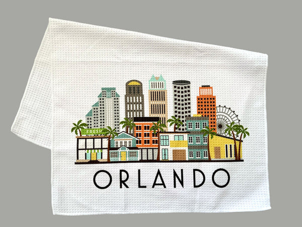 Orlando Florida Cityscape Skyline Graphic Microfiber Kitchen Towel Graphic Print