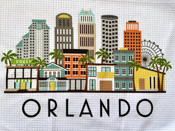 Orlando Florida Cityscape Skyline Graphic Microfiber Kitchen Towel Graphic Print