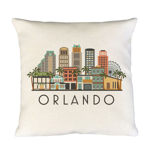 Orlando Skyline Graphic Pillow Cover | Florida Decorative Throw Pillow Cushion Sham