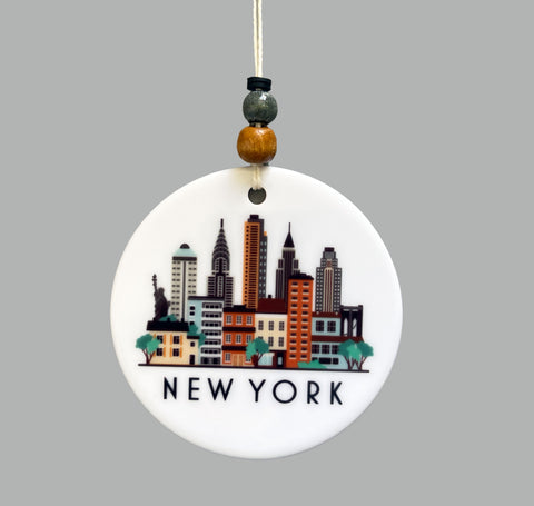 New York City Skyline Graphic Ornament | NYC City Scene Tree Decoration | Christmas Xmas Holiday Ornament