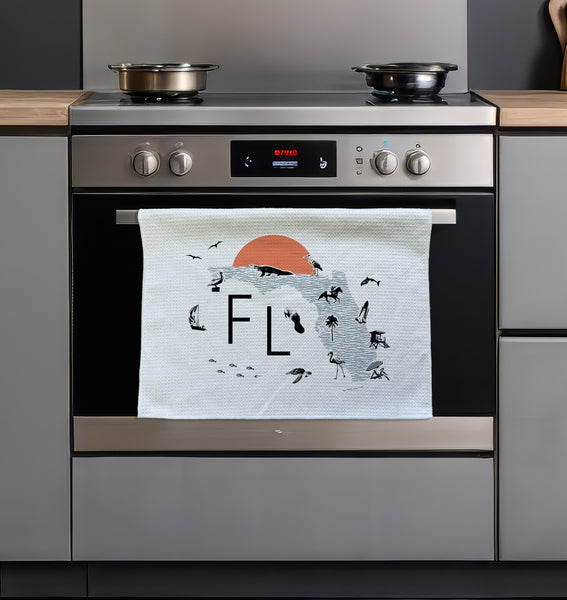 Florida Map with Icons Microfiber Kitchen and Hand Tea Towel