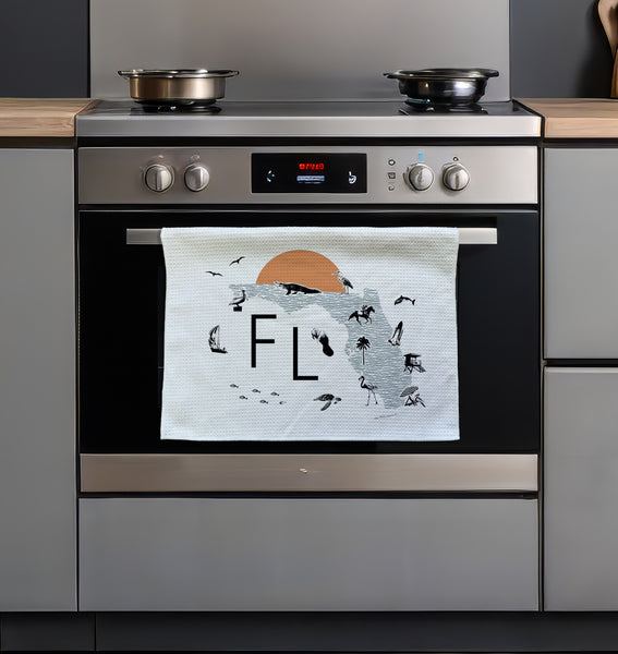 Florida Collage with Icons Microfiber Kitchen and Hand Towel
