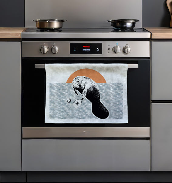 Manatee Playing Pickleball Microfiber Kitchen and Hand Towel