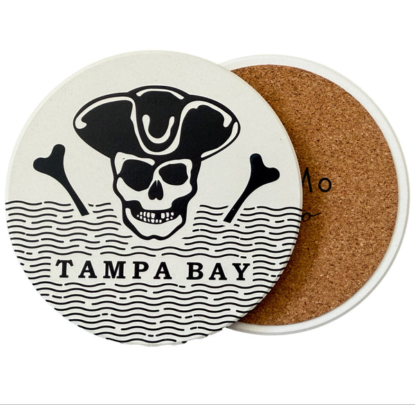 Coaster with skull and crossbones design and 'Tampa Bay' text on a white background