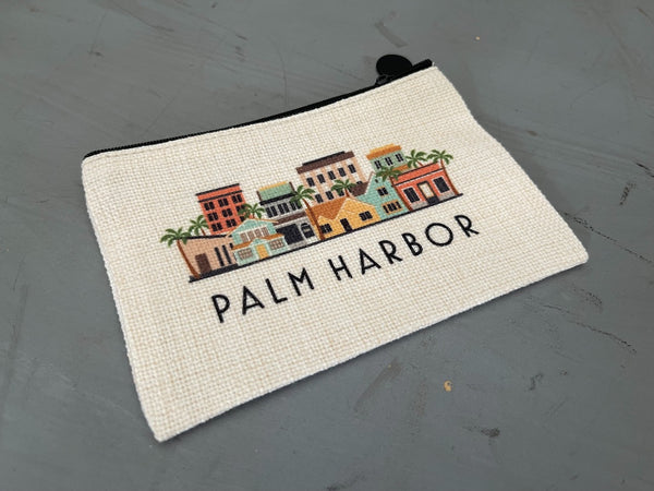 Palm Harbor Florida Cityscape Graphic Skyline Flat Coin Purse Zipper Gift Credit Card Pouch
