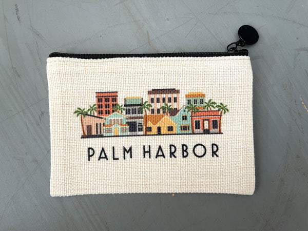 Palm Harbor Florida Cityscape Graphic Skyline Flat Coin Purse Zipper Gift Credit Card Pouch
