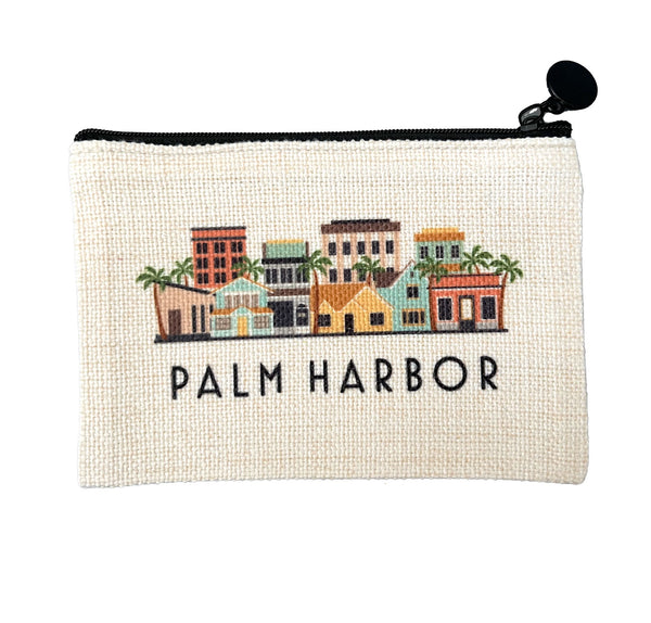Palm Harbor Florida Cityscape Graphic Skyline Flat Coin Purse Zipper Gift Credit Card Pouch