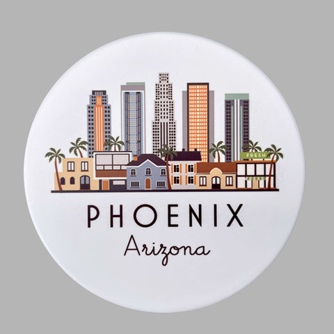 Phoenix Arizona Cityscape Skyline Graphic Flat Ceramic Coaster with Cork Backing