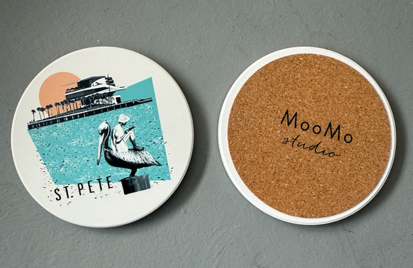 St. Petersburg Florida Collage Pier Absorbent Flat Ceramic Coaster with Cork Backing