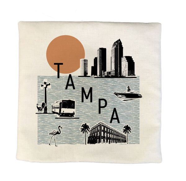 Tampa Collage Graphic Icon Pillow Cover