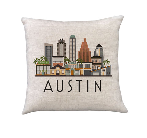 Austin Texas Skyline Pillow Cover | Graphic Decorative Throw Pillow Cushion Sham