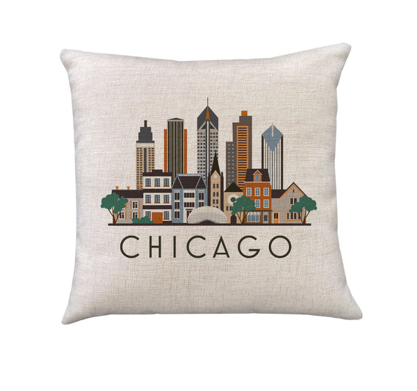 Chicago Skyline Pillow Cover | Chi-Town Second City Graphic Decorative Throw Pillow Cushion Sham