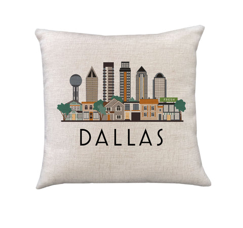 Dallas Texas Skyline Pillow Cover | Graphic Decorative Throw Pillow Cushion Sham