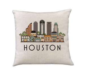 Houston Texas Skyline Pillow Cover | Graphic Decorative Throw Pillow Cushion Sham