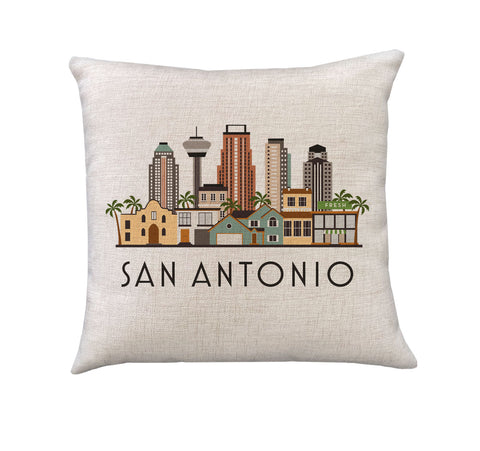 San Antonio Texas Skyline Graphic Pillow Cover | City Scene Decorative Throw Pillow Cushion Sham