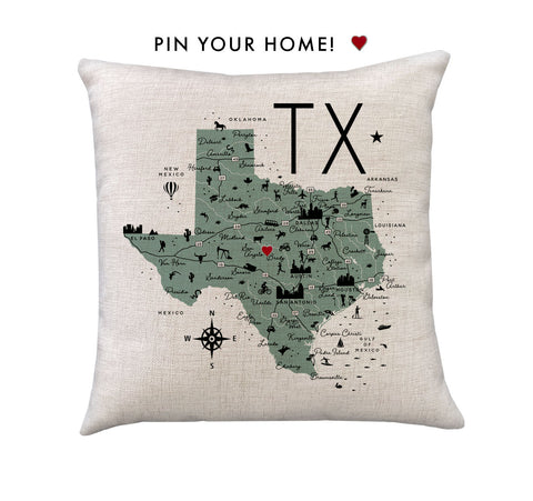 Texas State Icon Map Pillow Cover | Graphic Decorative Throw Pillow Cushion Sham