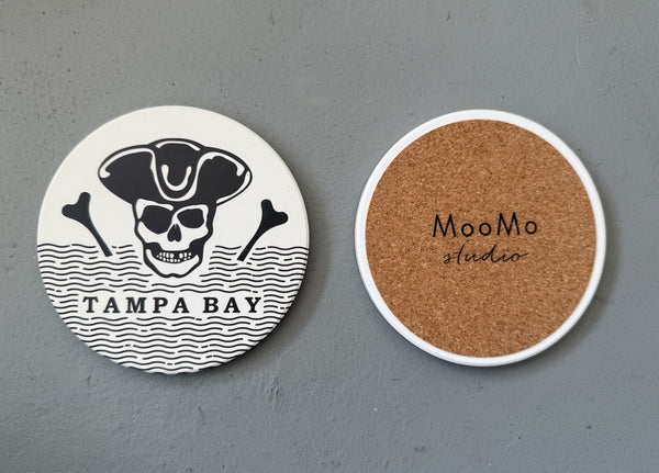 Tampa Bay Pirate Absorbent Flat Ceramic Coaster with Cork Backing