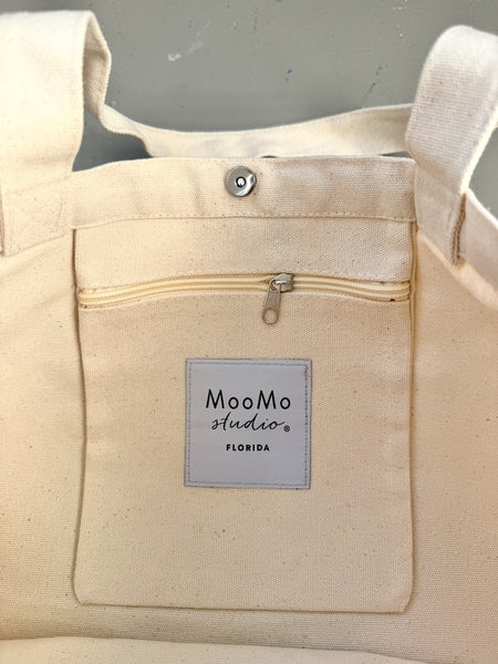 Florida Sunrise Map Collage with Icons Pocket Tote Bag | Shopping Tote Beach Bag