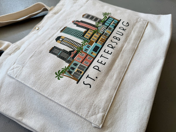St. Petersburg Florida Skyline Graphic Pocket Tote Bag