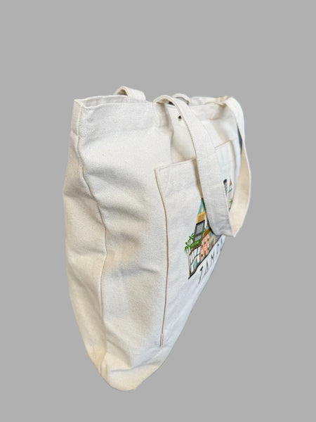 Tampa Florida Skyline Graphic Pocket Tote Bag | TPA Shopping Tote Beach Bag