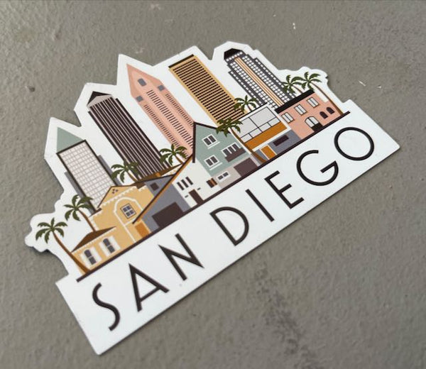 San Diego California Cityscape Skyline Graphic Waterproof Magnet | Locker Decoration | Fridge Car Vinyl Magnet