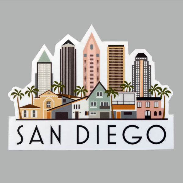 San Diego California Skyline Graphic Weatherproof Sticker | Water Bottle Sticker | Computer Car Vinyl Sticker