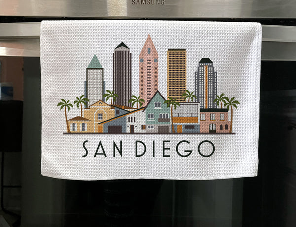 San Diego Cityscape Skyline Graphic Microfiber Kitchen Towel Graphic Print