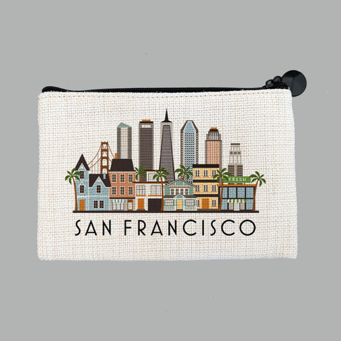 San Francisco Cityscape Graphic Skyline Flat Coin Purse Zipper Gift Credit Card Pouch
