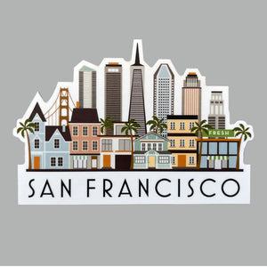 San Francisco California Skyline Graphic Weatherproof Sticker | Water Bottle Sticker | Computer Car Vinyl Sticker