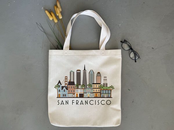 San Francisco California City Skyline Tote Bag | Shopping Tote Beach Bag