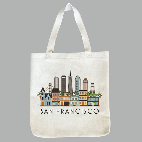 San Francisco California City Skyline Tote Bag | Shopping Tote Beach Bag