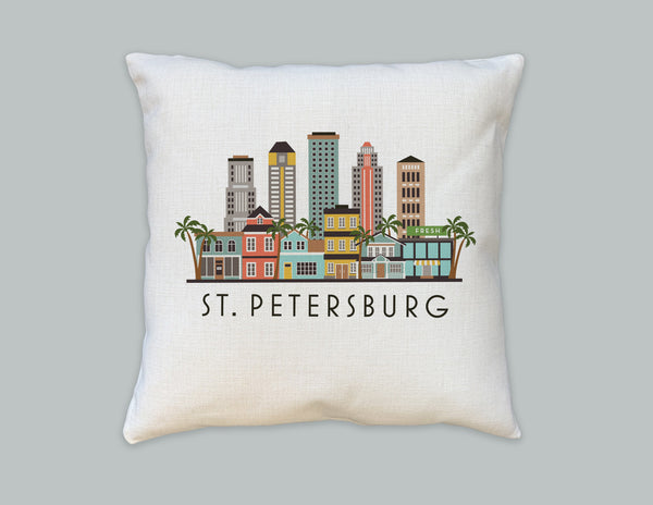 St. Petersburg Florida Illustrated Skyline Pillow Cover