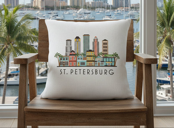 St. Petersburg Florida Illustrated Skyline Pillow Cover