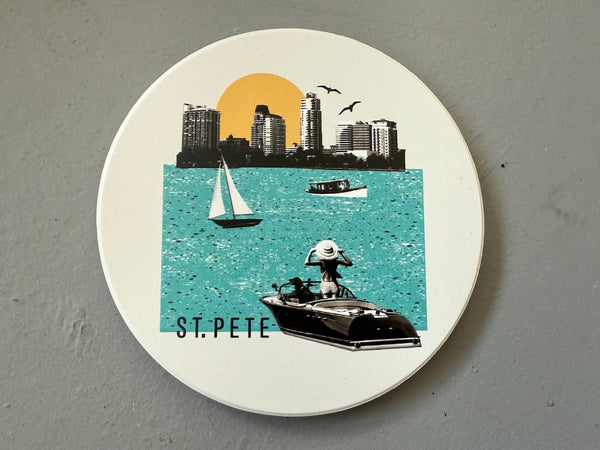 St. Petersburg Florida Photo Collage Skyline Absorbent Flat Ceramic Coaster with Cork Backing