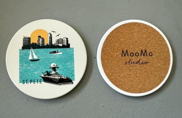 St. Petersburg Florida Photo Collage Skyline Absorbent Flat Ceramic Coaster with Cork Backing